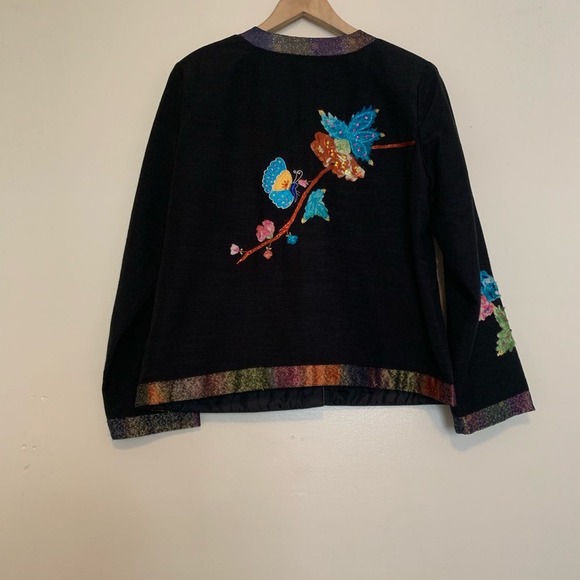 Vintage Black Wearable Art Floral Appliquéd Jacket Women's Size Medium - Picture 6 of 7
